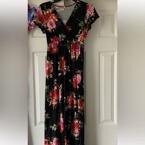 Mother Bee Maternity Black and Red Floral Dress
